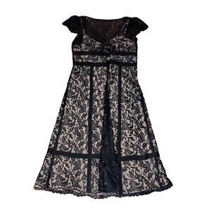 LOFT Black and Cream Lace Midi Dress